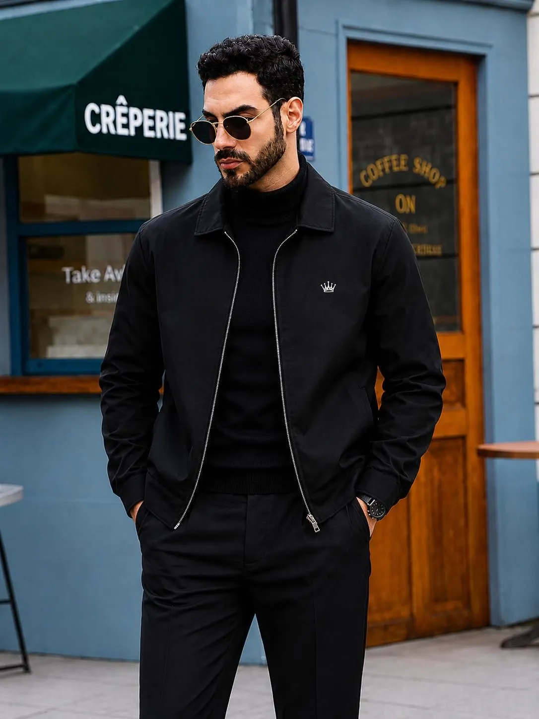 Kingdom Collection · Executive Harrington Jacket (Hombre) · Negro · Plateado